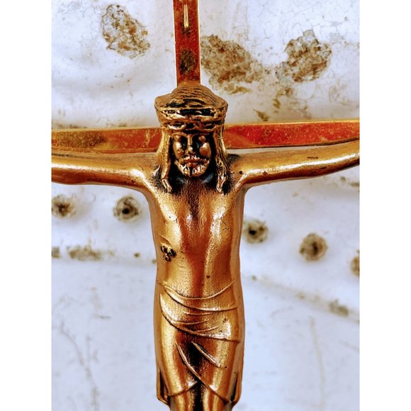 Vintage Brass INRI Crucifix Cross Jesus Wall Hanging - Picture 7 of 11